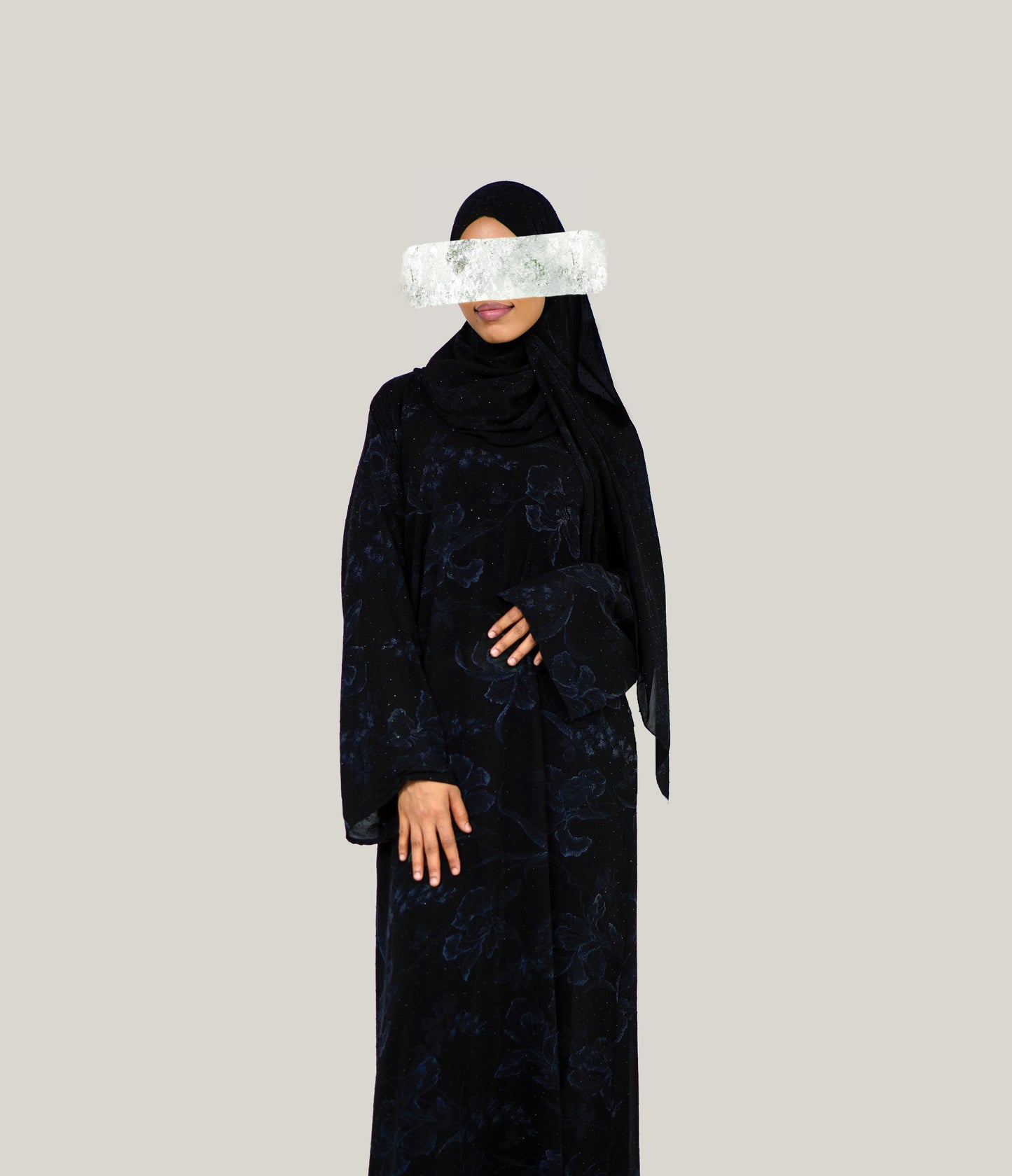 Floral Closed Abaya - Blue, Pink, Gold
