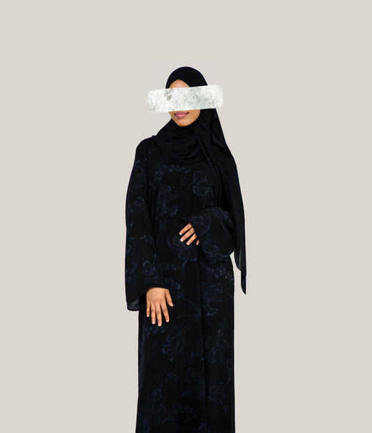 Floral Closed Abaya - Blue, Pink, Gold