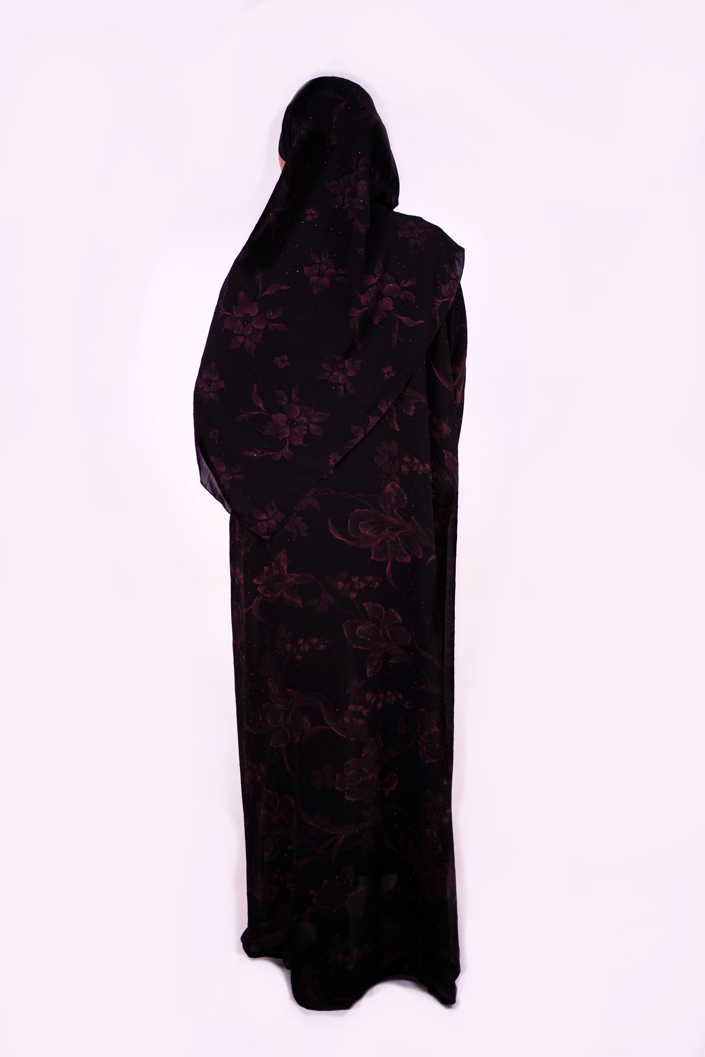 Floral Closed Abaya - Blue, Pink, Gold