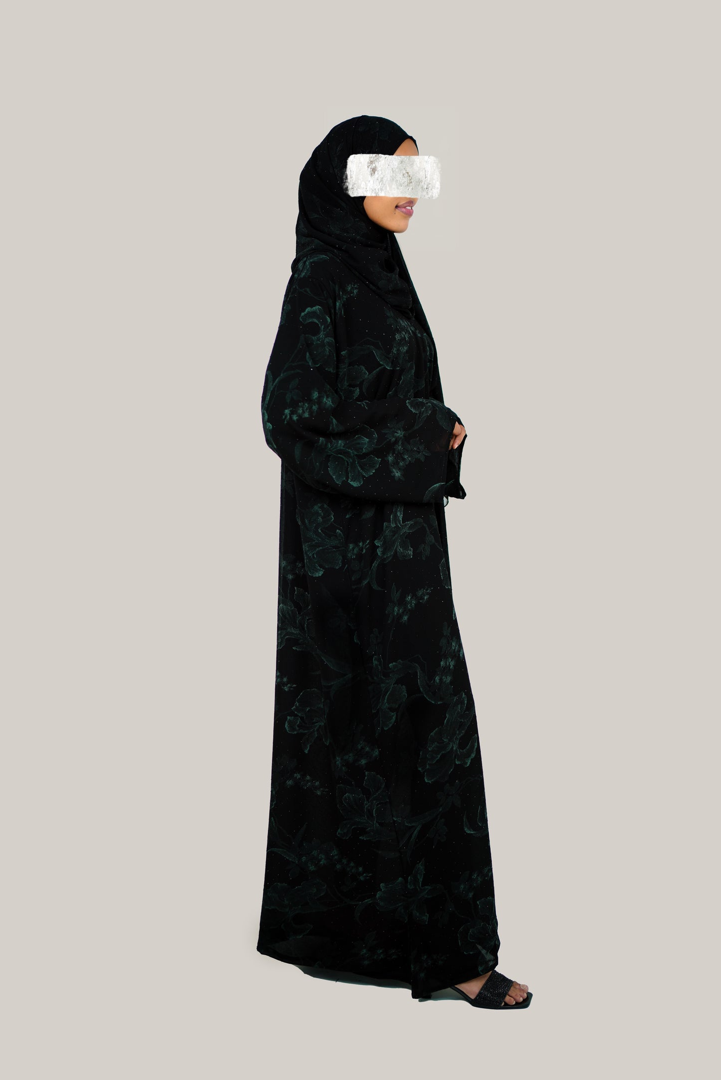 Floral Closed Abaya - Blue, Pink, Gold