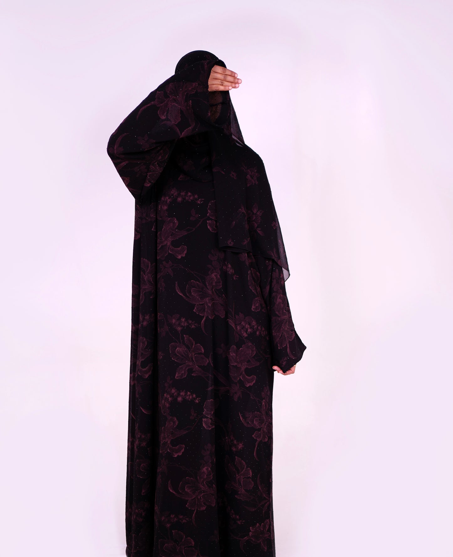 Floral Closed Abaya - Blue, Pink, Gold