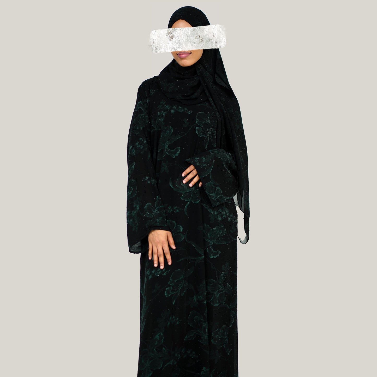 Floral Closed Abaya - Blue, Pink, Gold