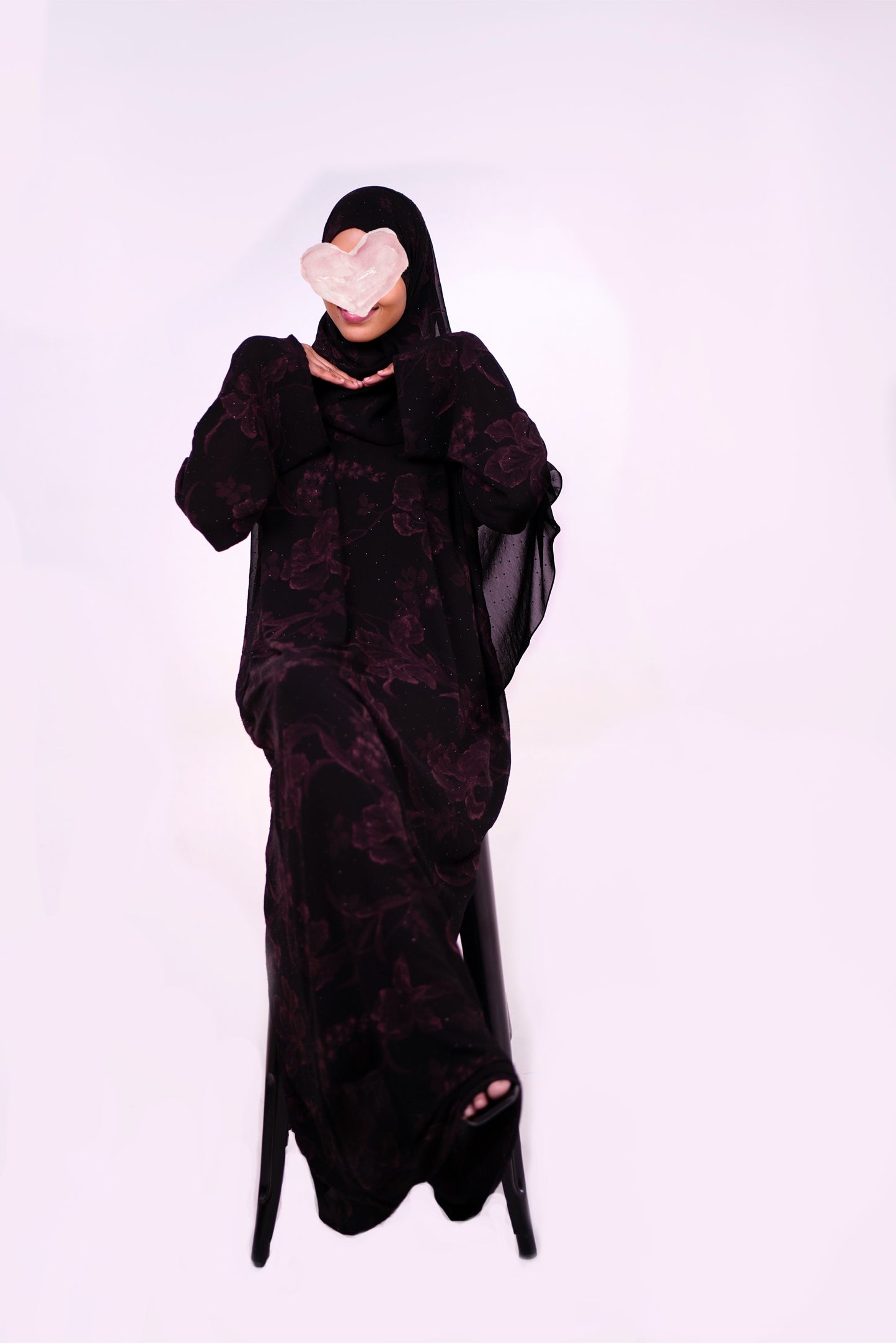 Floral Closed Abaya - Blue, Pink, Gold