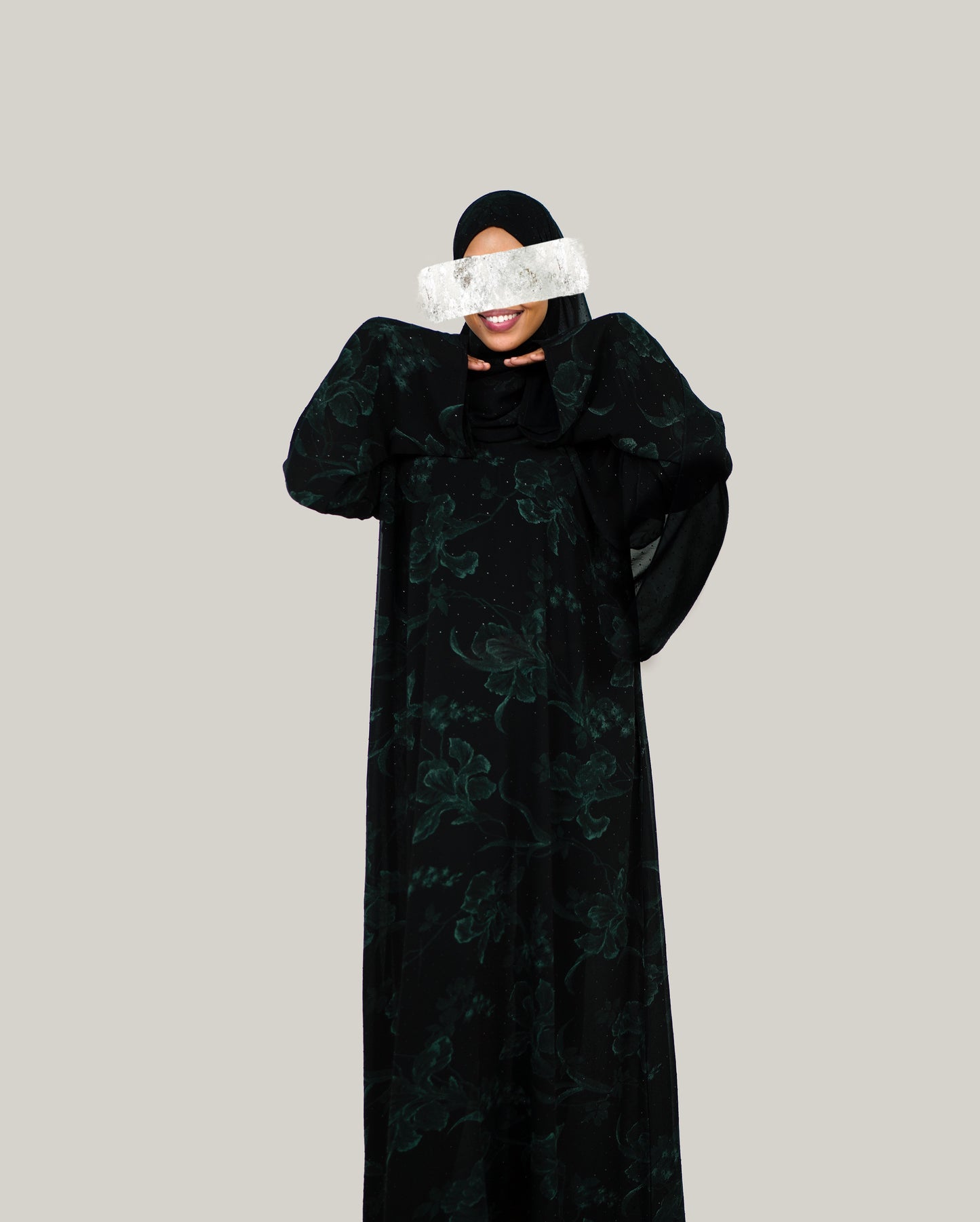 Floral Closed Abaya - Blue, Pink, Gold