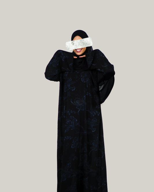 Floral Closed Abaya - Blue, Pink, Gold