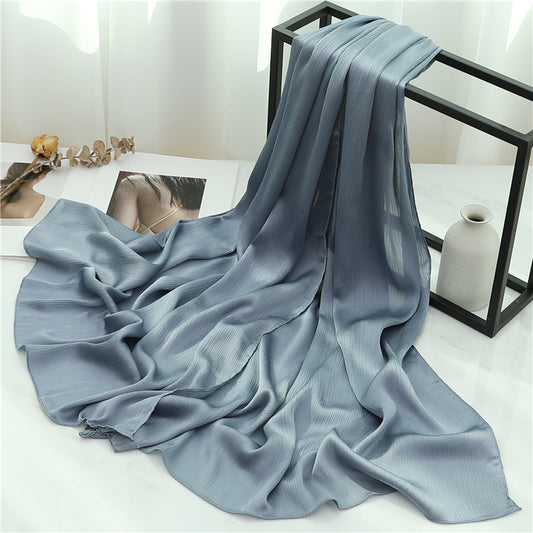 Satin Crinkle Hijab in Steel Blue